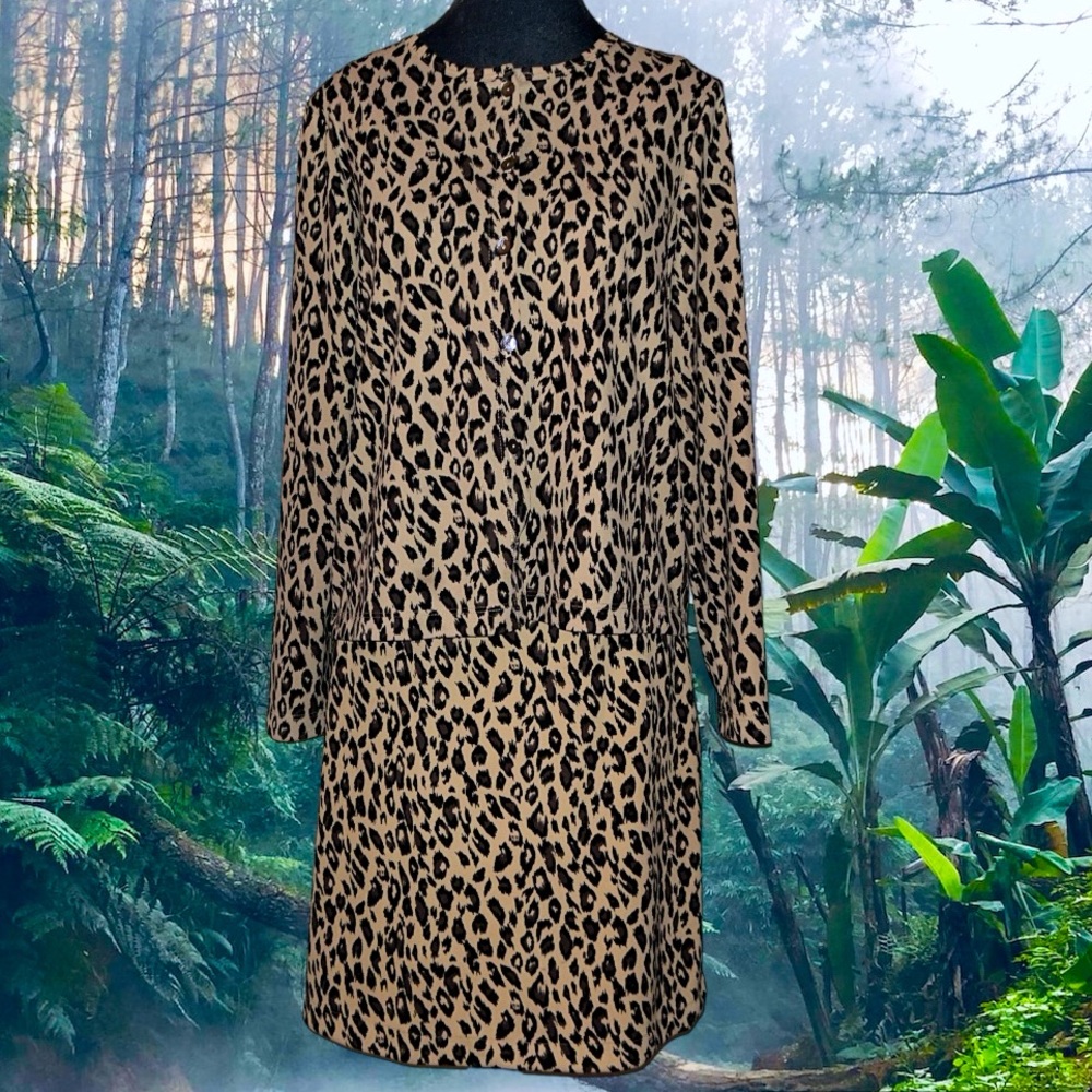 Vintage uniform John Paul Richard leopard print two piece shirt and skirt